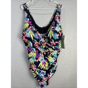 Caribbean Sand One Piece Bathing Suit Sz 24W Control Power Mesh Modest Floral